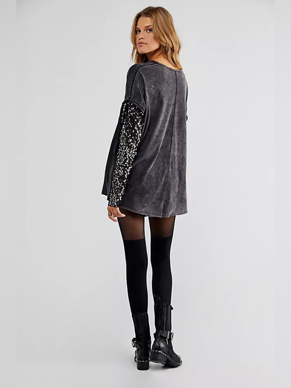 FREE PEOPLE Sequin Sleeve CELINE Tee XL - Picture 4 of 12